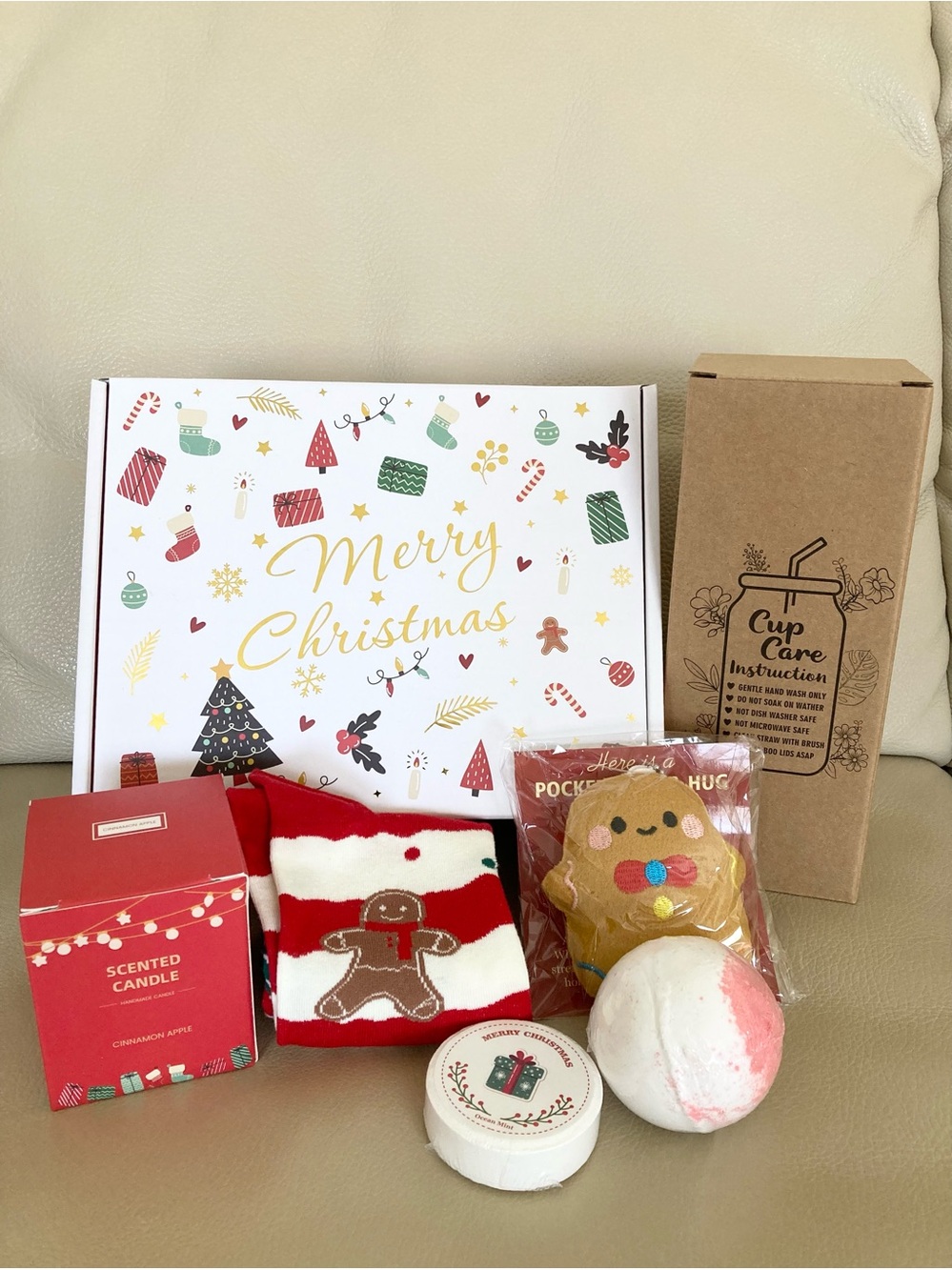 Christmas Gift Box; Tumbler, Candle, Spa Set, Socks, Pocket Hug - Picture 1 of 7